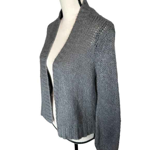 Wooden Ships Gray Open Front Semi Cropped Cardigan Wool Mohair‎ Small - Picture 2 of 7